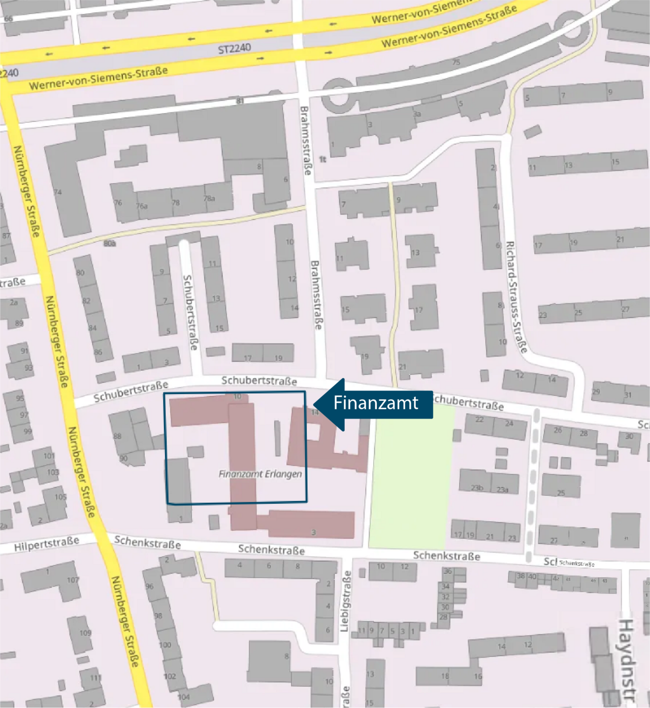  Das Bild zeigt den Stadtplan von Erlangen, Schubertstraße